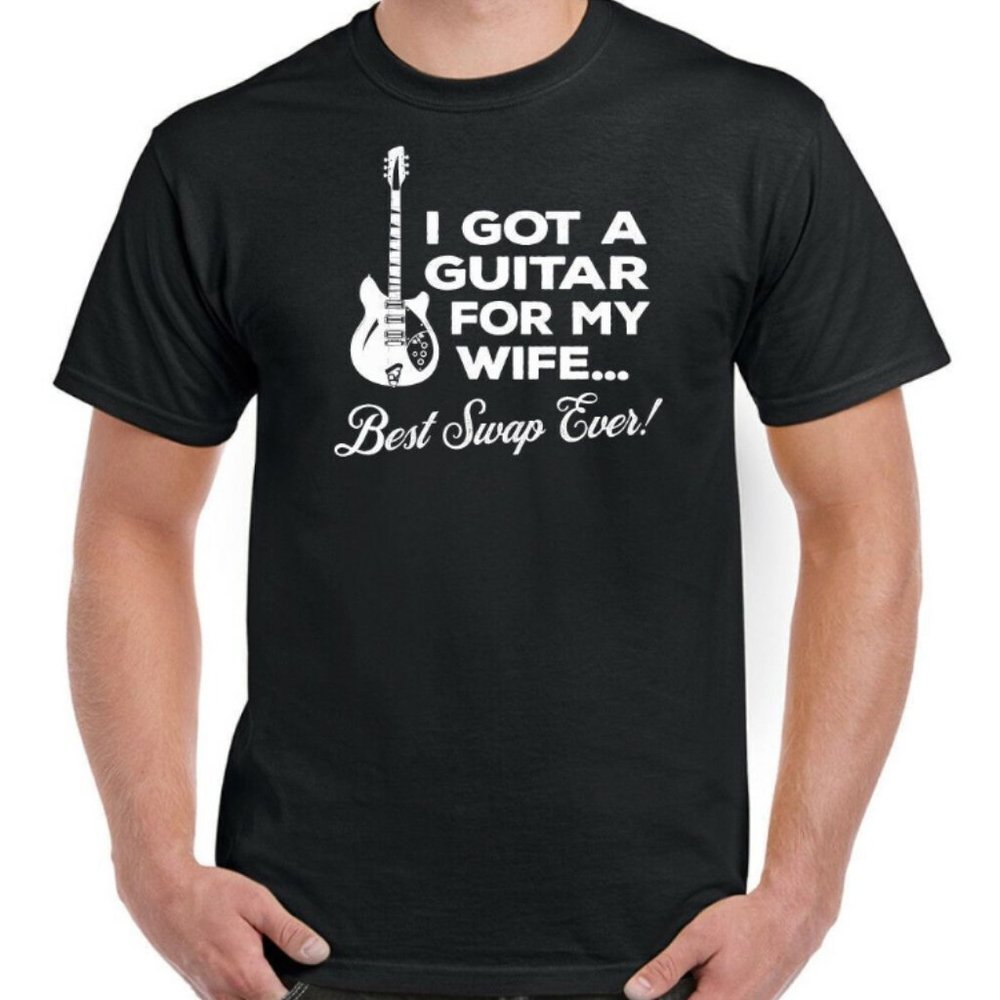 Guitar T-Shirt For My Wife Mens Funny Acoustic Electric Bass Rock Band Music Top